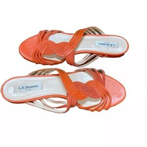 L.K.Bennett Orange Leather/Suede Slide Sandals Sz Women’s 38,8